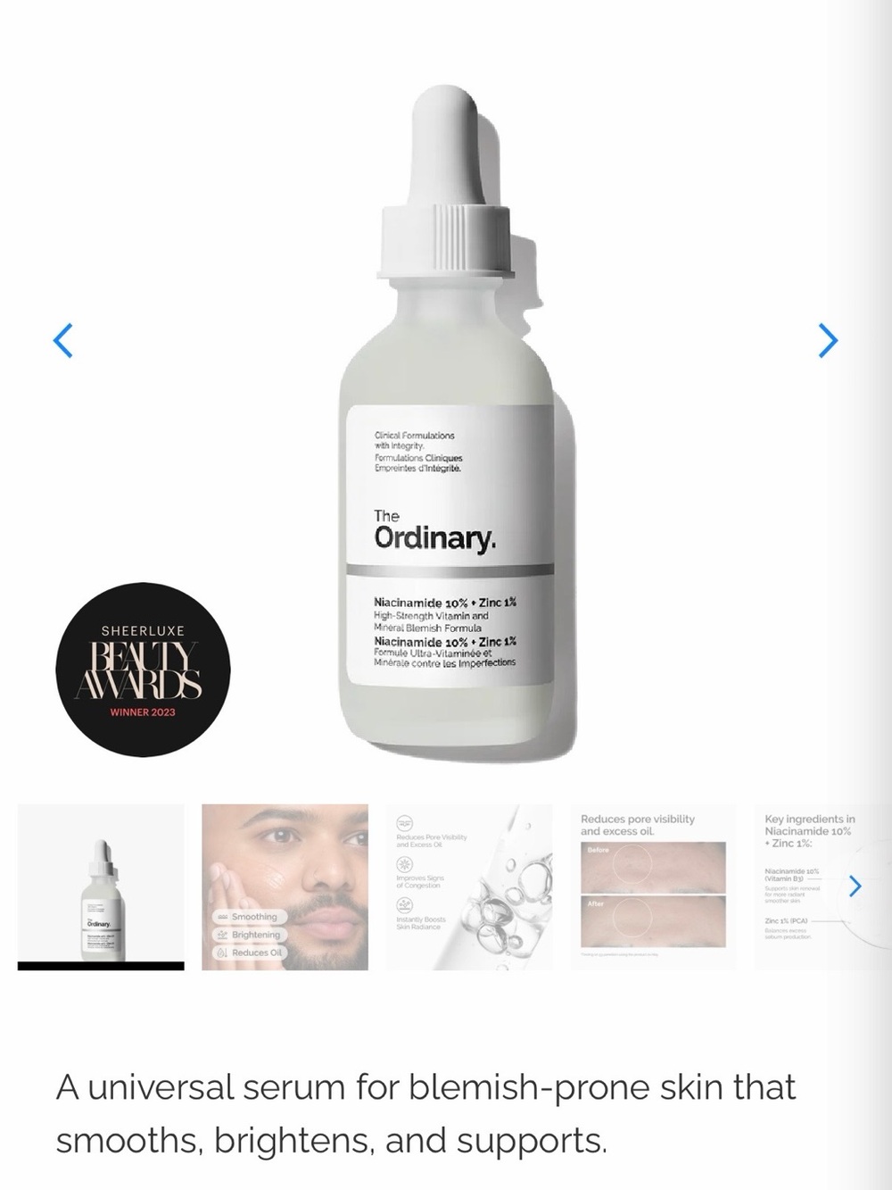 The Ordinary Niacinamide Serum - White & Silver Dropper Bottle